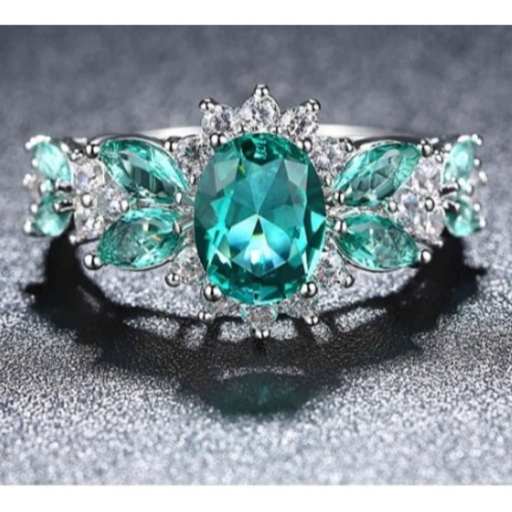 Ring Cluster Gemstones Vintage Deco RA7